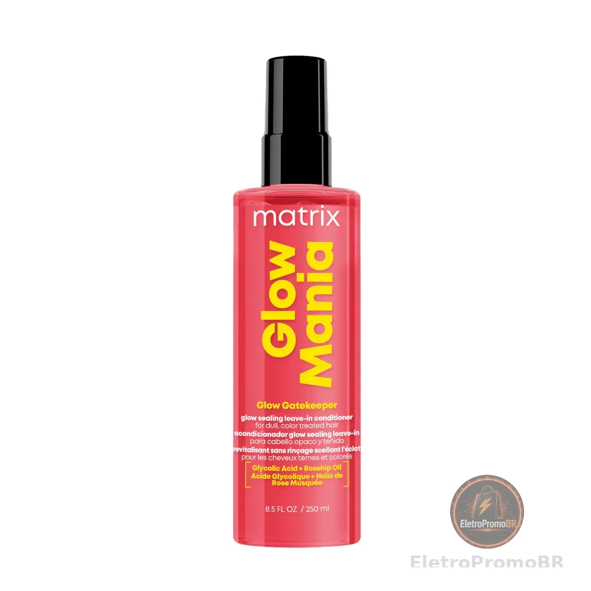 Matrix Glow Mania Leave-in Condicionante em Spray, Para Cabelos Coloridos, com Ácido Glicólico e Óleo de Rosa Mosqueta, Proteção Térmica, Brilho e Hidratação, 250ml