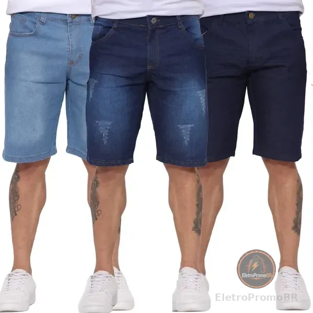 Kit 3 Bermudas Jeans Masculina Plus Size 34 Ao 56 Atacado