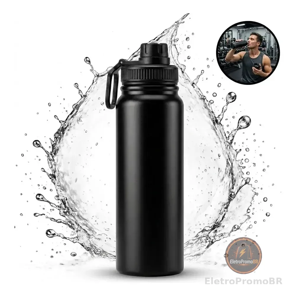 Garrafa De Água De Dupla Camada Térmica Aço Inox 800ml Gelada Anti Vazamento Com Tampa Rosqueável Isolamento Térmico Idela Para Liquido Quente E Frio Cor Preto
