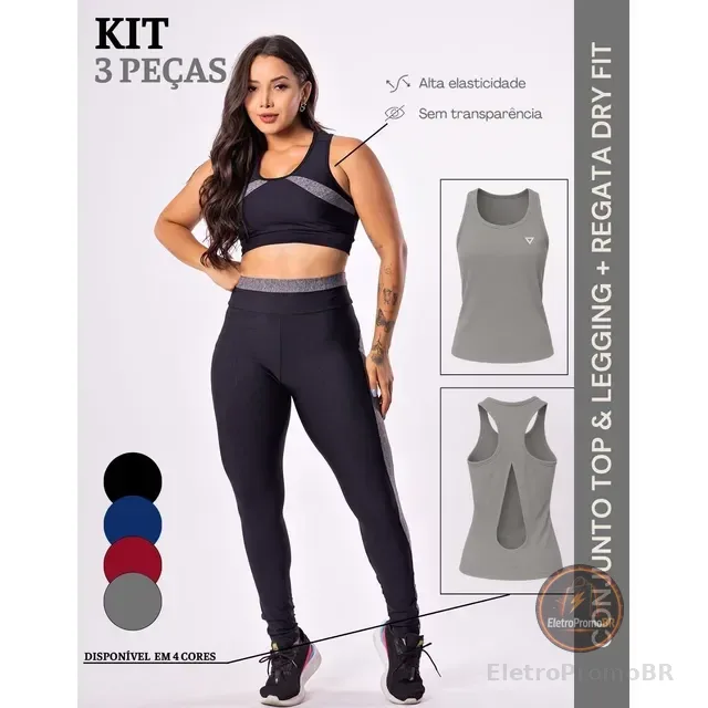 Kit Conjunto Fitness Feminino Roupa Academia Legging Regata
