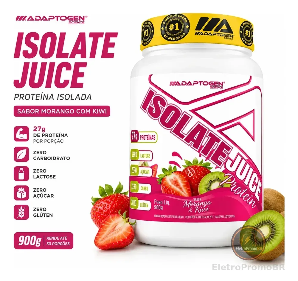 Whey Isolado Adaptogen Isolate Juice 900g Morango Com Kiwi Morango Com Kiwi