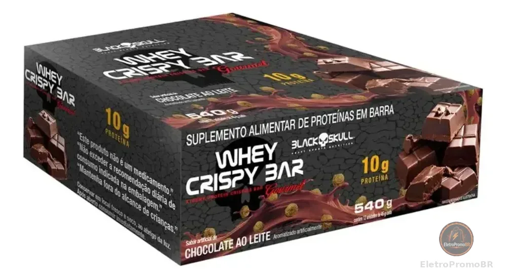 Whey Bar Crispy Black Skull 12unid 45g - Chocolate Ao Leite