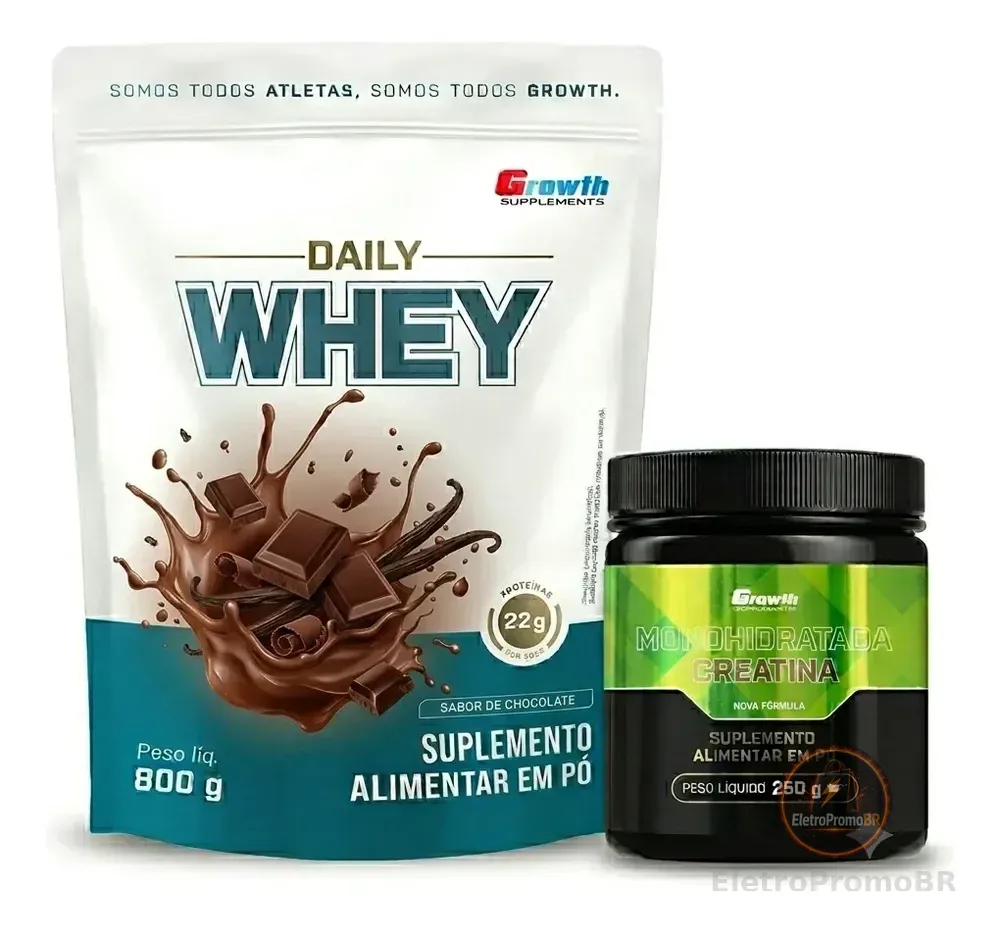 Kit Growth: Daily Whey Protein Chocolate 800g + Creatina Monohidratada 250g