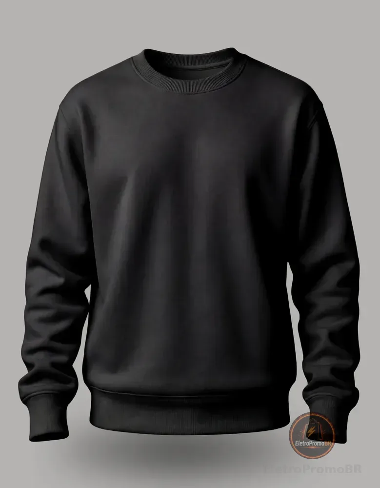 Moletom Gola Careca Redonda Algodão Flanelado Suéter Unissex G Preto Liso
