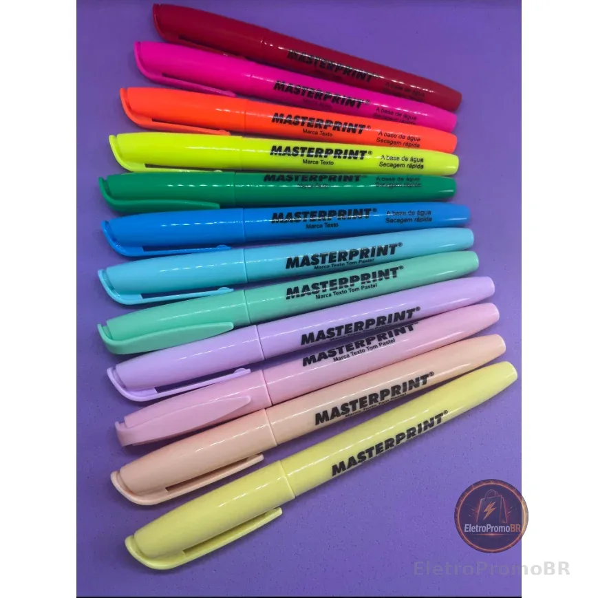 Kit 12 Marca Texto (6 Neon + 6 pastel) Caneta marca texto Masterprint