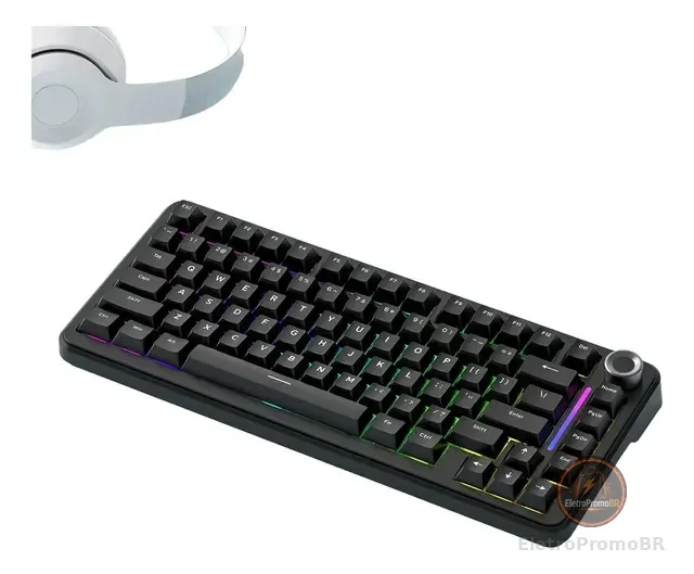 Teclado Mecânico F75 Sem Fio 75% Rgb Preto
