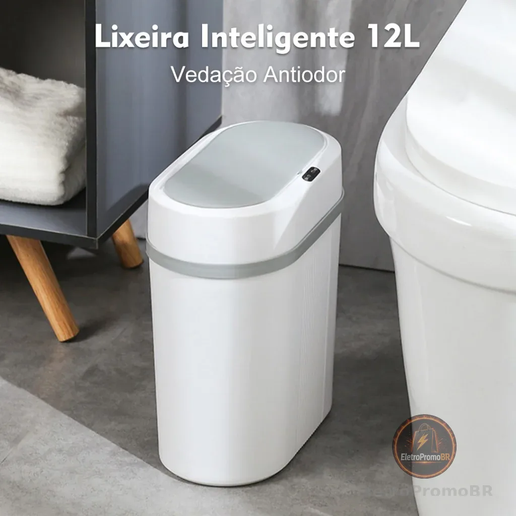 Lixeira Automática 12 Litros Com Sensor Infravermelho Tampa Para Cozinha Banheiro Escritório Quarto
