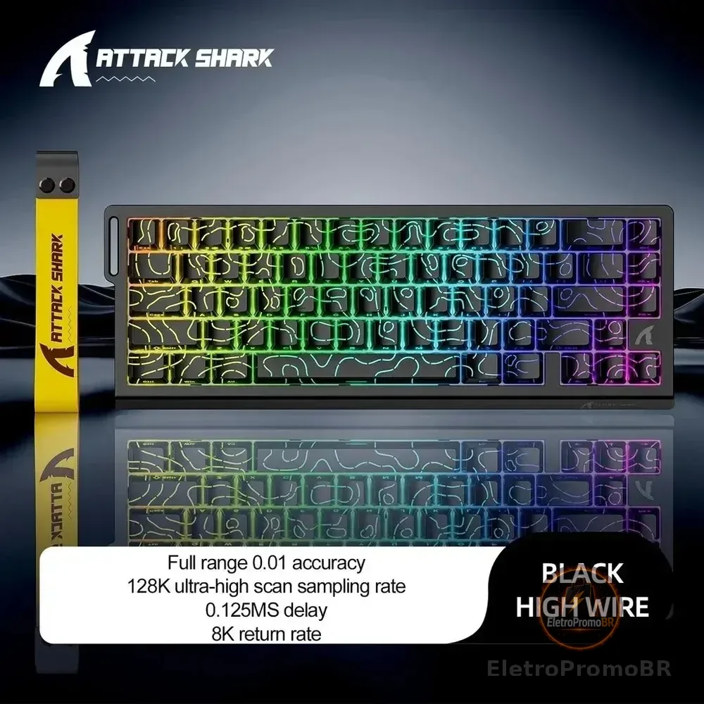 Teclado Mecânico Gamer Attack Shark X68he Com Fio Linha De Contorno Preta Inglês Us