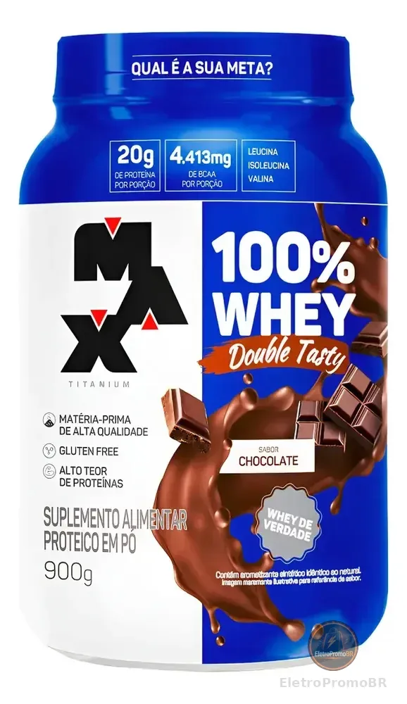 Whey 100% Concentrado Double Tasty Max Titanium Pote 900g Sabor Chocolate
