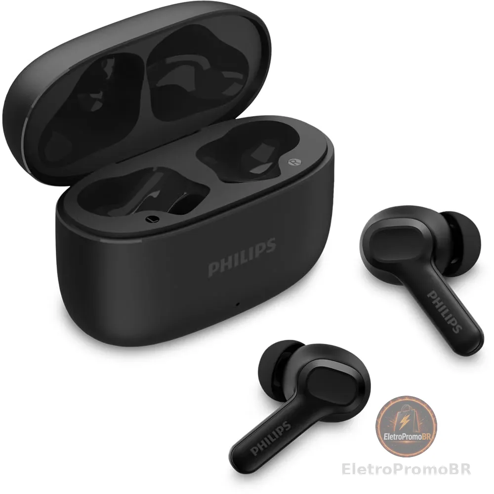 PHILIPS, Fone de Ouvido Sem Fio TWS, TAT1109BK/00, Bluetooth, Com Microfone, Até 24 horas de bateria, Preto