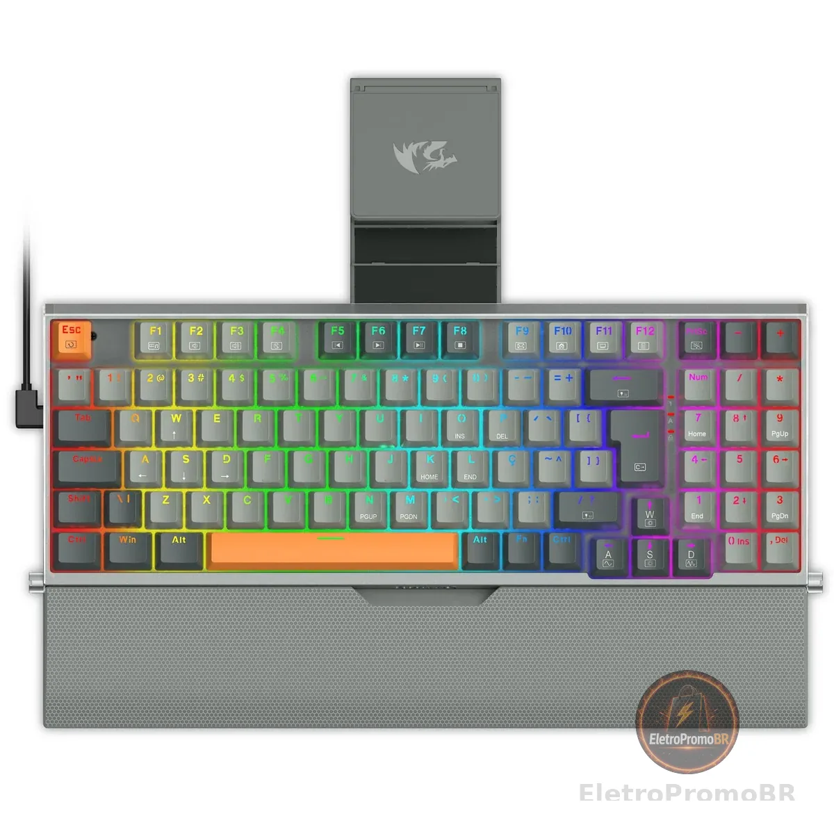 Teclado Mecânico Gamer Redragon Olaf RGB Cinza Compacto Switch Brown K648GG-RGB (PT-BROWN)
