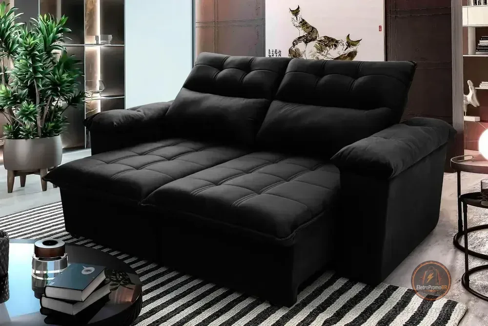 Sofá Retrátil Reclinável Verona 1,80m Preto Molas No Assento - King House