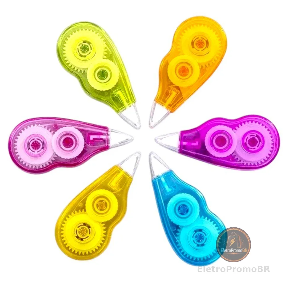 Corretivo Fita Transparente Colorido 6 Cores – Prático e Divertido