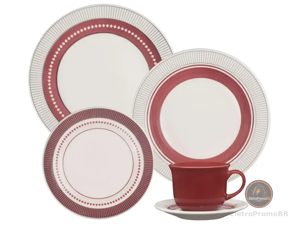Aparelho de Jantar e Chá 20 Peças Biona Redondo Cerâmica Donna 24 Marsála - AliExpress 15