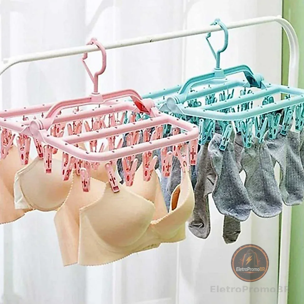 Varal Calcinha Meia Cueca Peça Intima com 32 Prendedores Reforçado