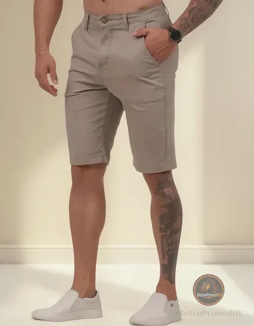 Bermuda  Masculina Sarja Casual Sport Fino Elastano Elegante