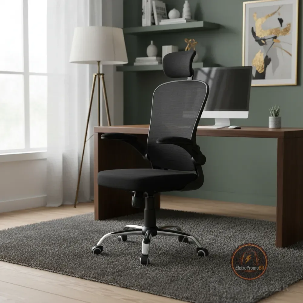 Cadeira De Escritório Ergonômica Giratória B100 Boston Preta Com Estofado Mesh Com Ajuste Lombar Luvinco
