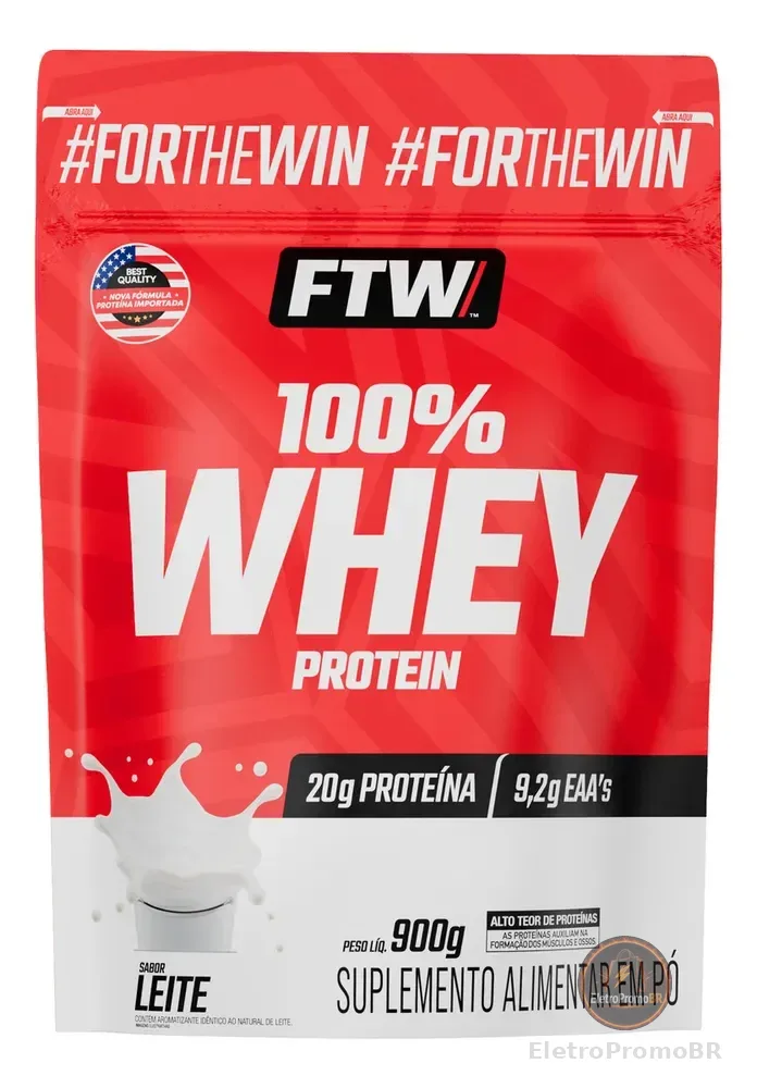 Whey Protein 100% Concentrado Refil 900g Sabor Leite - FTW