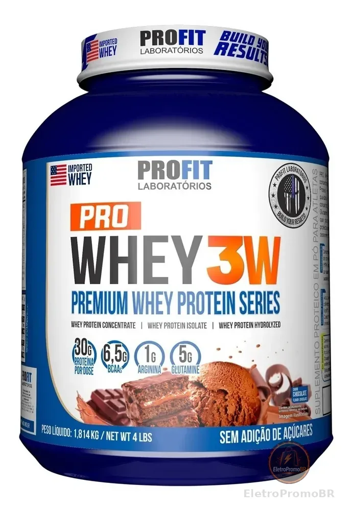 Suplemento Em Pó Profit Laboratórios Whey Protein Sabor Chocolate Em Pote De 1800ml