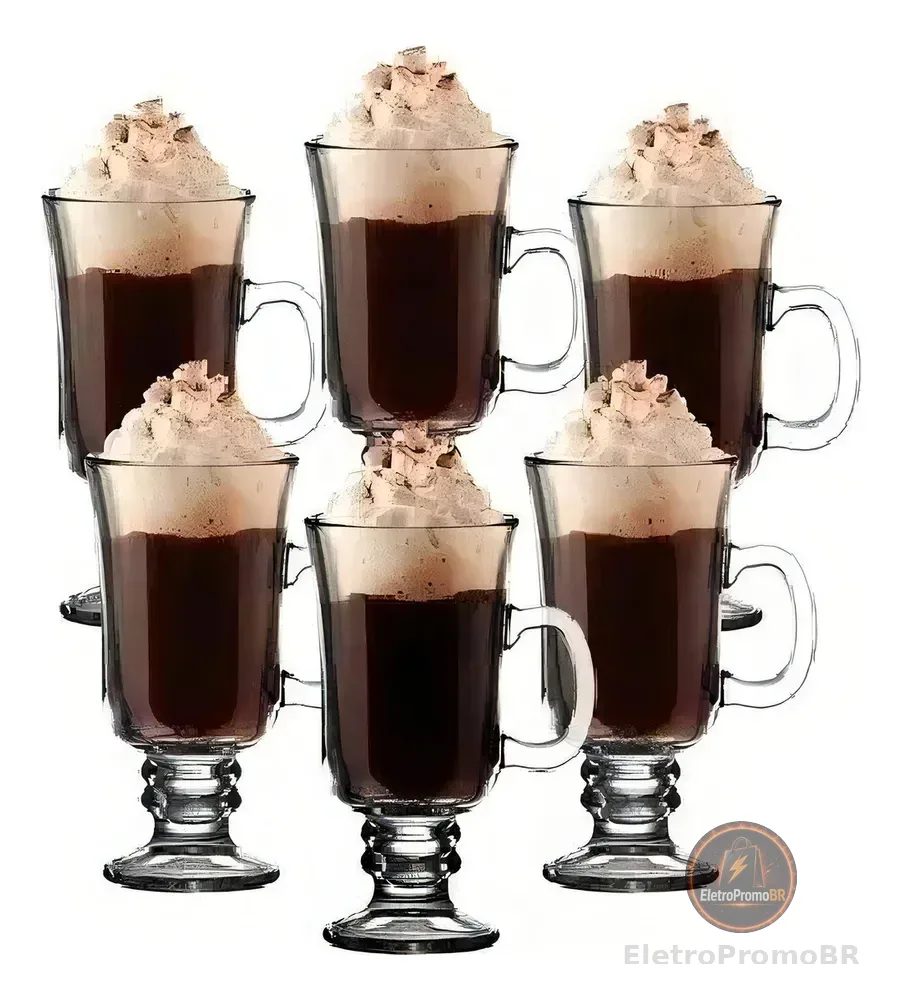 Jogo 6 Canecas Vidro Grosso Cappuccino Chá Café COK 230ml Apto Lava-louças