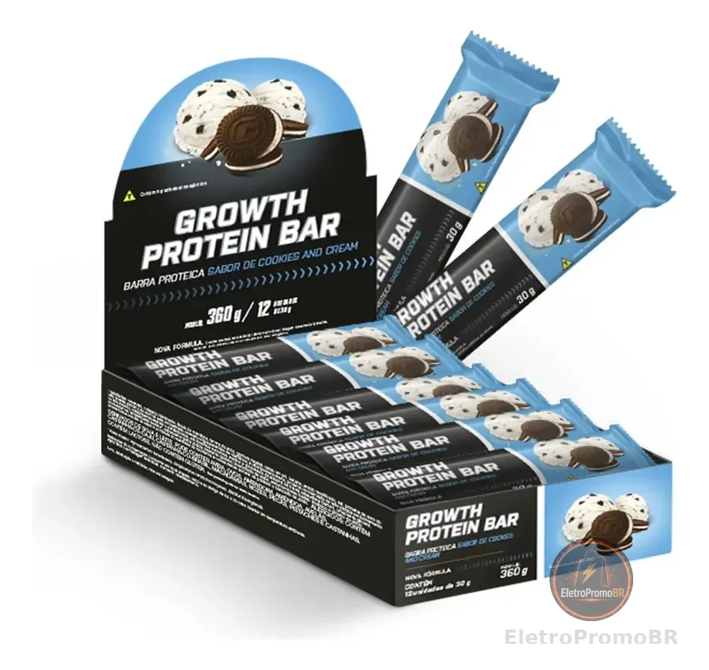 Barra De Proteína (cx. 12 unid.) Growth Supplements - Sabor Cookies & Cream