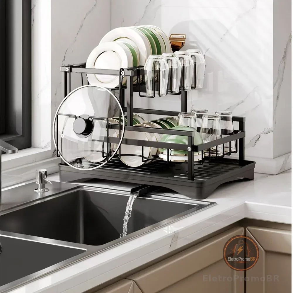 Escorredor de Louças Rack Aço Carbono Organizador Preto