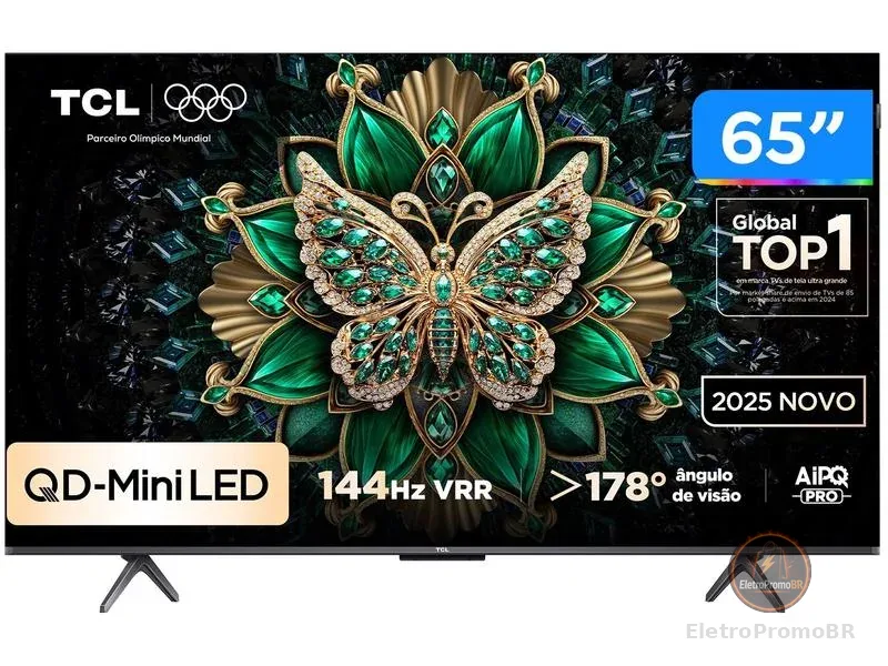 Smart TV  65" TCL 4K UHD MiniLED 65C6K 120Hz Google TV AiPQ Google Assistente 4 HDMI 2 USB