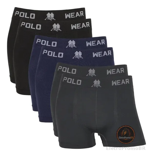 Kit 6 Cuecas Boxer Microfibra Polo Wear Sem Costura Original