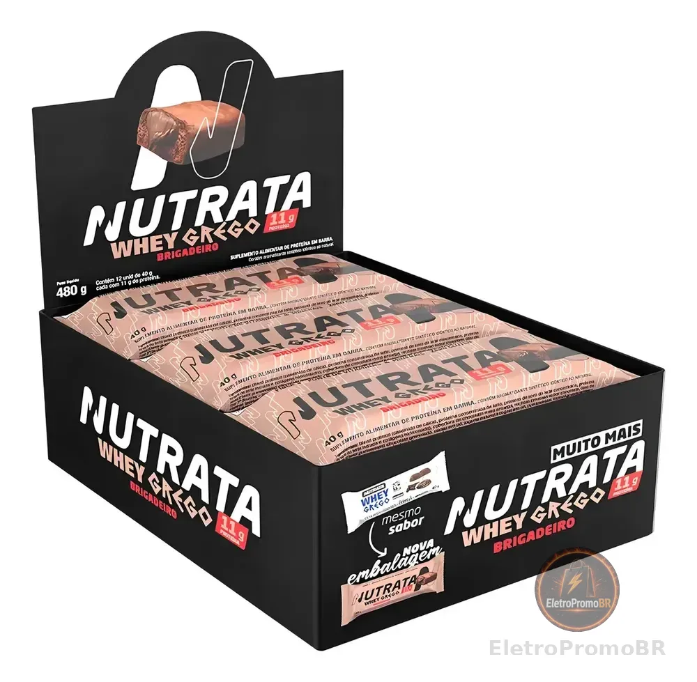 Barra Whey Grego 40g Display com 12 unidades Brigadeiro Nutrata