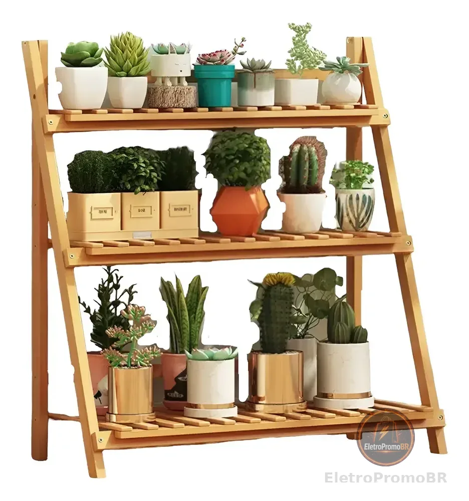 Estante Para Vasos De Plantas, Floreira De Madeira, Dobrável Madeira