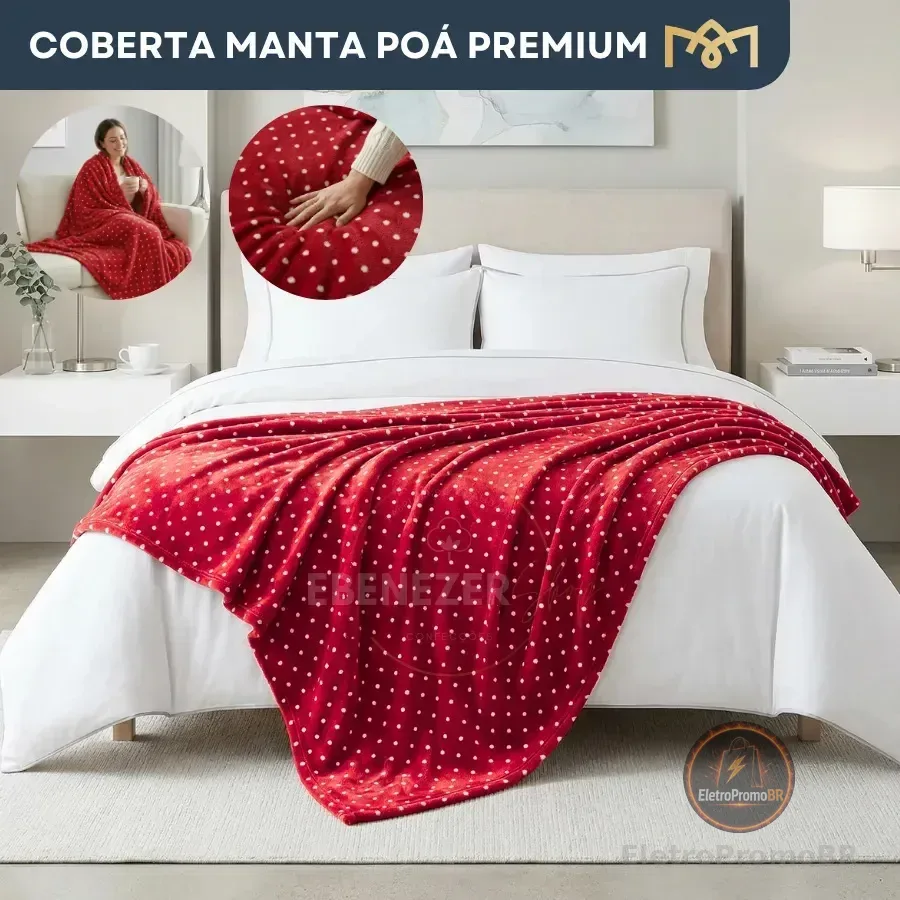 Manta Casal 2,00x1,80 Cobertor Poá Sofisticado Toque Macio Extra Confortável Ideal Para Sofá Cama Decoração Moderna Premium Cor Vermelho