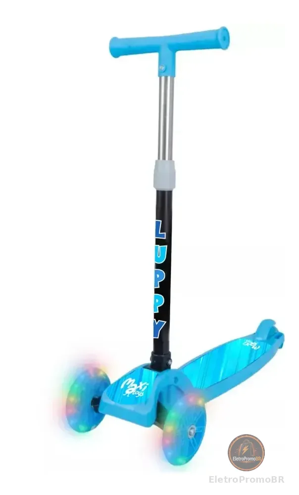 Patinete Infantil 3 Rodas Led Dobrável Luppy Azul Maxi Toys