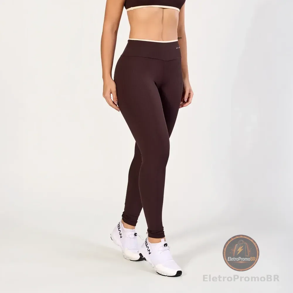 Calça Legging Canelada Cintura Alta Fit Urban Marrom Liso Gg