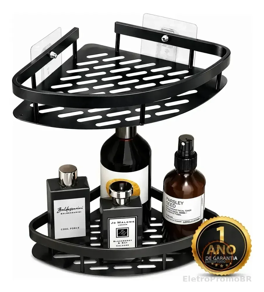 Kit 2 Suporte De Canto Porta Shampoo Sabonete Banheiro Adesivo Parede Sem Furos Box Luxo Cor Preto Laruno