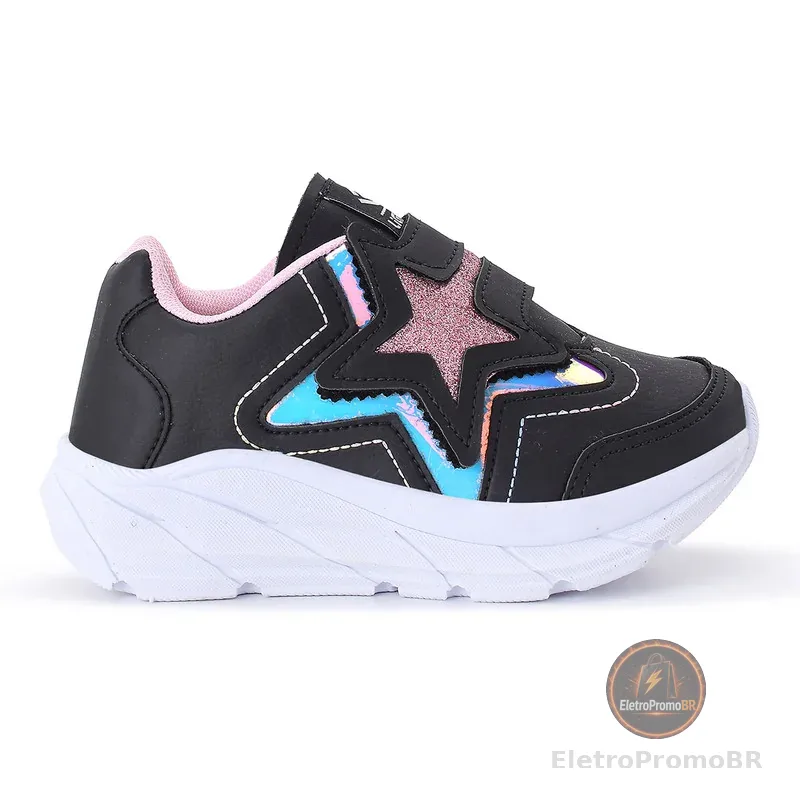 Tenis Casual Infantil Meninas Estrela Glitter Calce Facil