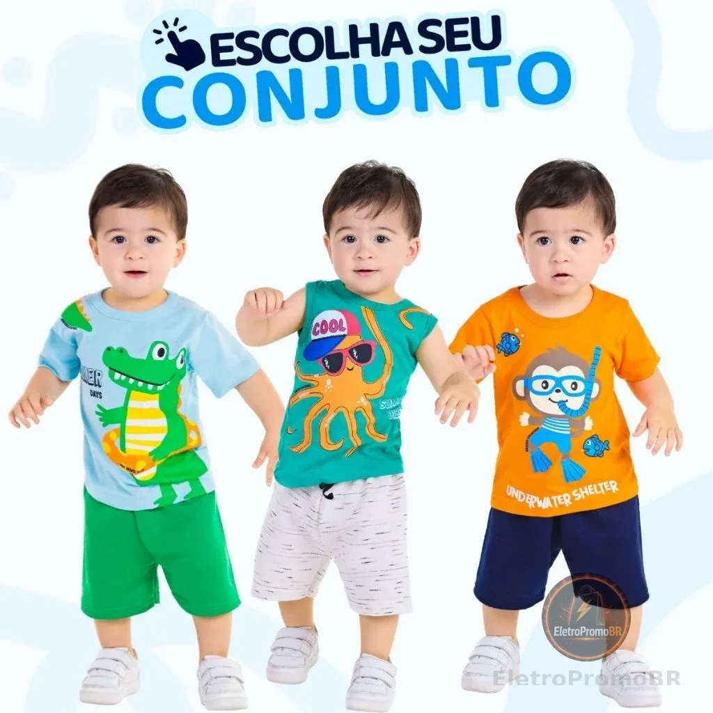 Conjunto Bebe Masculino  Menino Infantil  Verão Manga Curta  Roupas de Bebê Tamanho 1 ao 8 L02