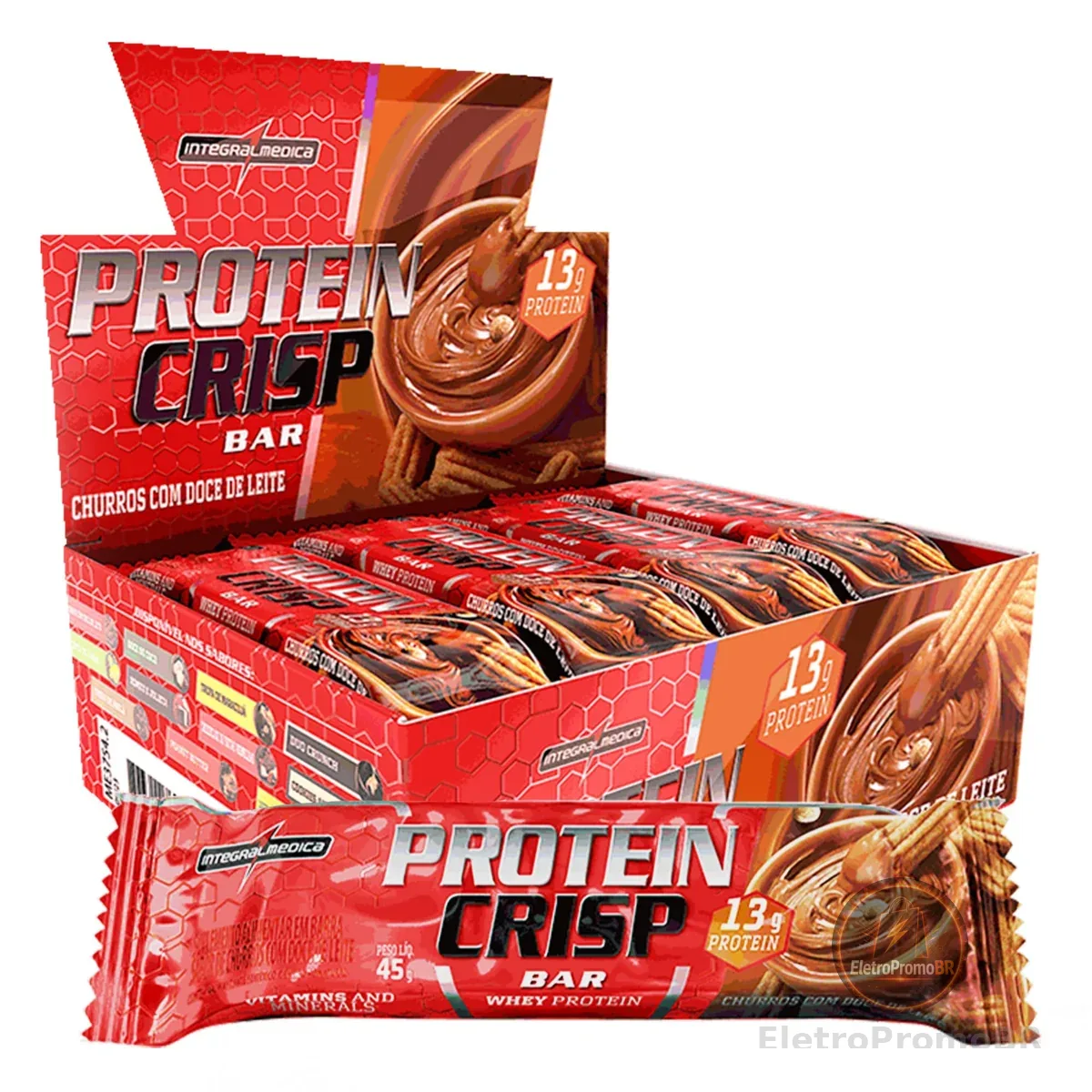 Integralmedica - Barra de Proteína Whey Protein Crisp Bar Churros - Snack Proteíco - Pré e Pós-Treino - Display com 12 Unidades