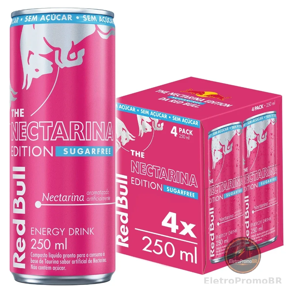 Pack 4 latas, Red Bull Energético Nectarina Edition 250ml,  Sem Açúcar