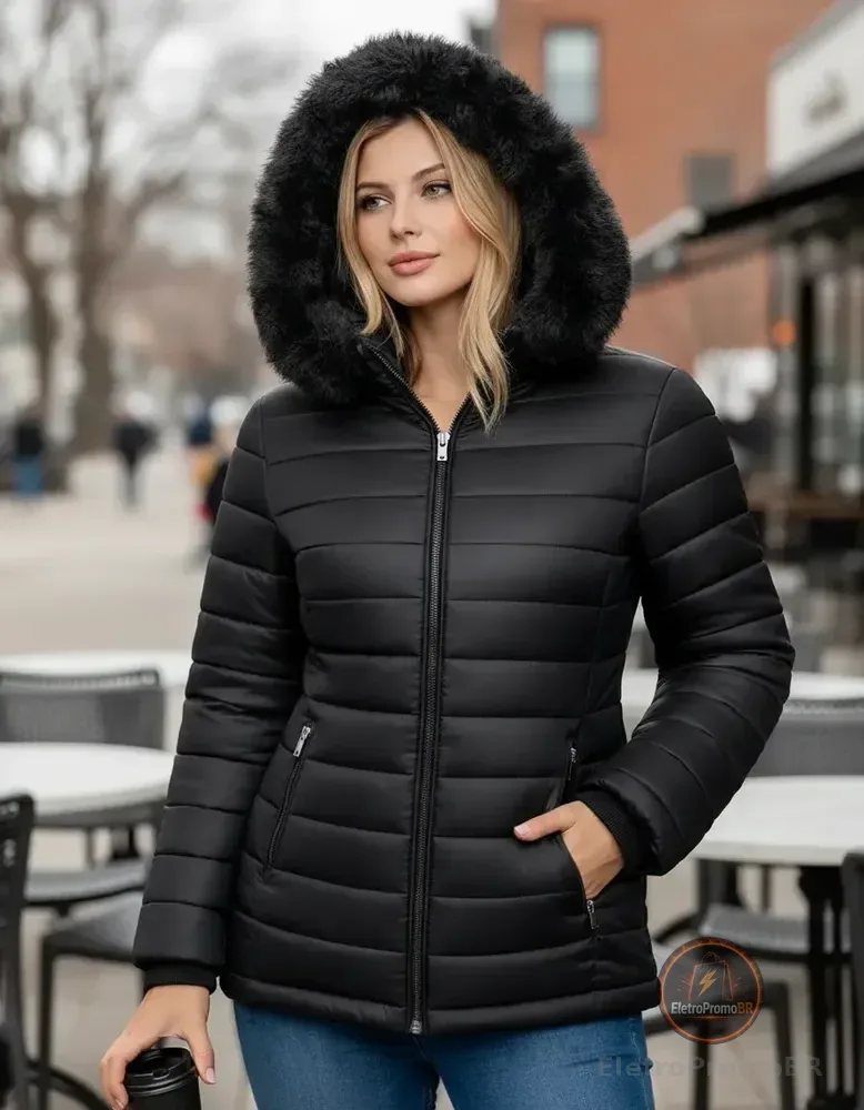 Jaqueta Bobojaco Feminina Puffer Impermeável Inverno Térmica Preto 38 A 40 Liso