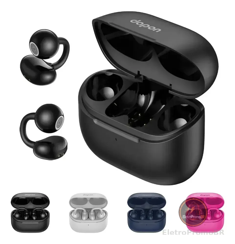 Fone Open Ear Dapon DPF25 Bluetooth 6.0 Sem Fio Com Microfone ENC 6H Tempo de espera de até 200 horas Cor Preto