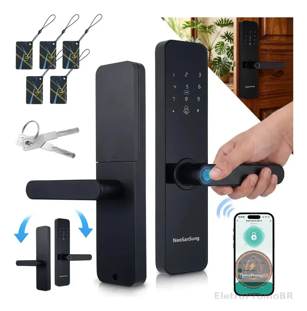 Fechadura Eletrônica Digital Tuya Com Biometria, Senha, Tag E Chave Touch Anti-espião Inteligente Preta Para Porta (casa/apartamento/hotel)