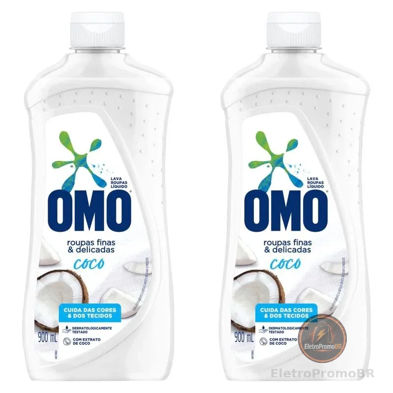 Kit 2 Lava-Roupas Omo Líquido Roupas Finas e Delicadas Coco 900ml