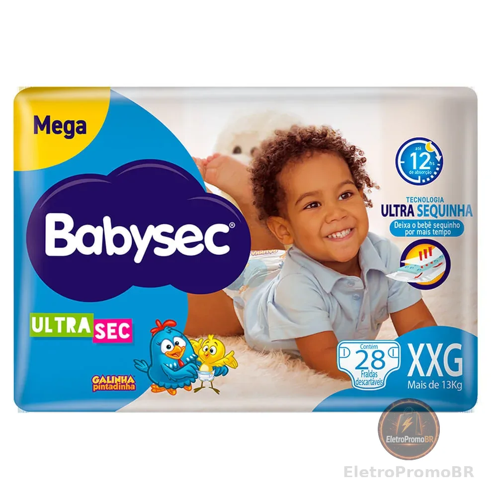 Fralda Descartável Babysec Galinha Pintadinha Ultra Mega XXG Com 28 Tiras