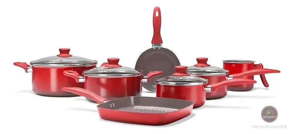 Jogo De Panelas 7 Peças Revst Cerâmico Antiaderente Brinox Vermelho