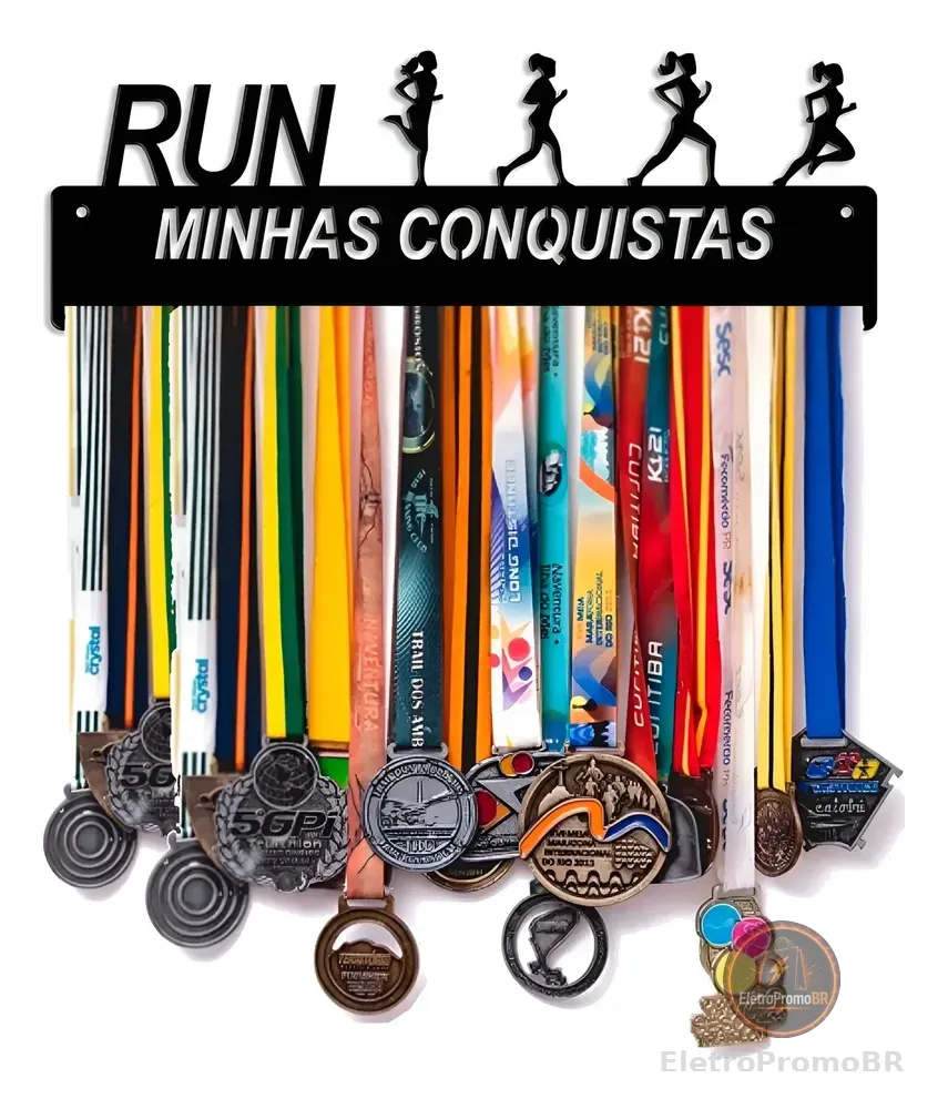 Porta Medalhas Corrida De Rua Feminino Até 60 Medalhas Preto