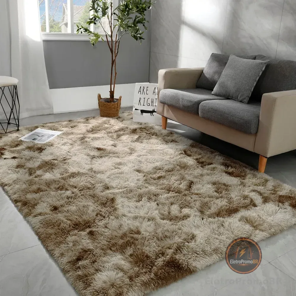 Tapete 2,00x1,50 Peludo Felpudo Para Sala e Quarto Cores Cor Bege-mesclado Desenho Do Tecido Pelo Alto Casa Laura Enxovais Tapete Médio Para Sala 2x1,5m, Antiderrapante e Lavável - Bege Mesclado