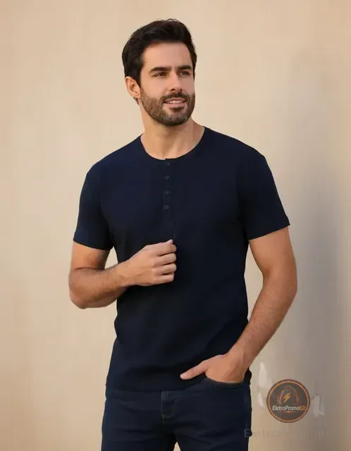 Camiseta Henley Masculina Anistia Fit Algodão Premium