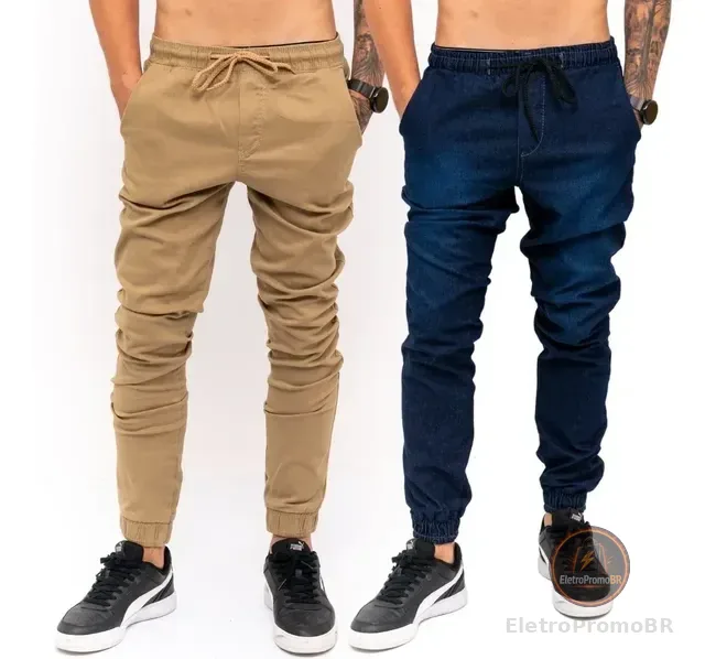 Kit 2 Calças Jeans Camuflada Masculina Jogger C/ Punho Lycra