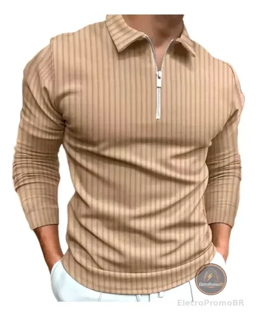Camiseta Polo Manga Longa Com Zíper Lançamento