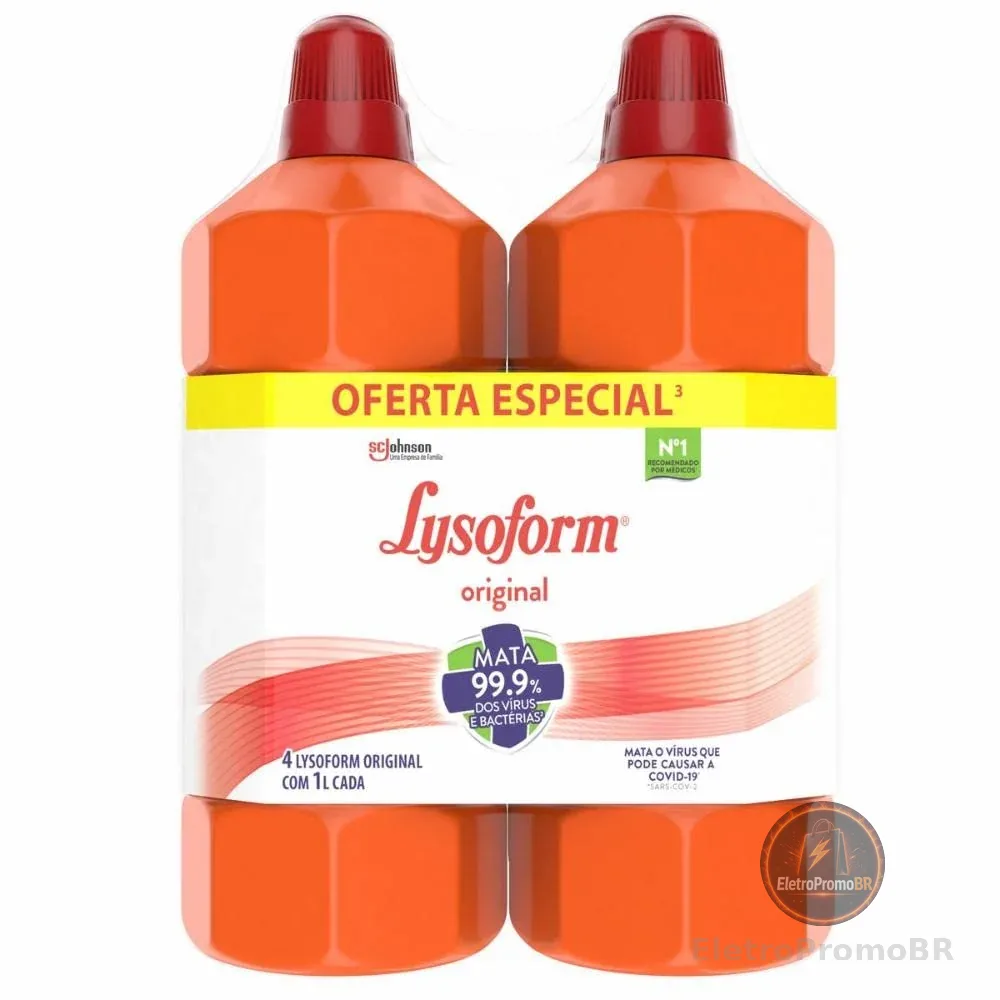 Lysoform Original, Limpeza Pesada para Toda a Casa, Desinfetante Líquido, Pack 4 Unidades de 1L